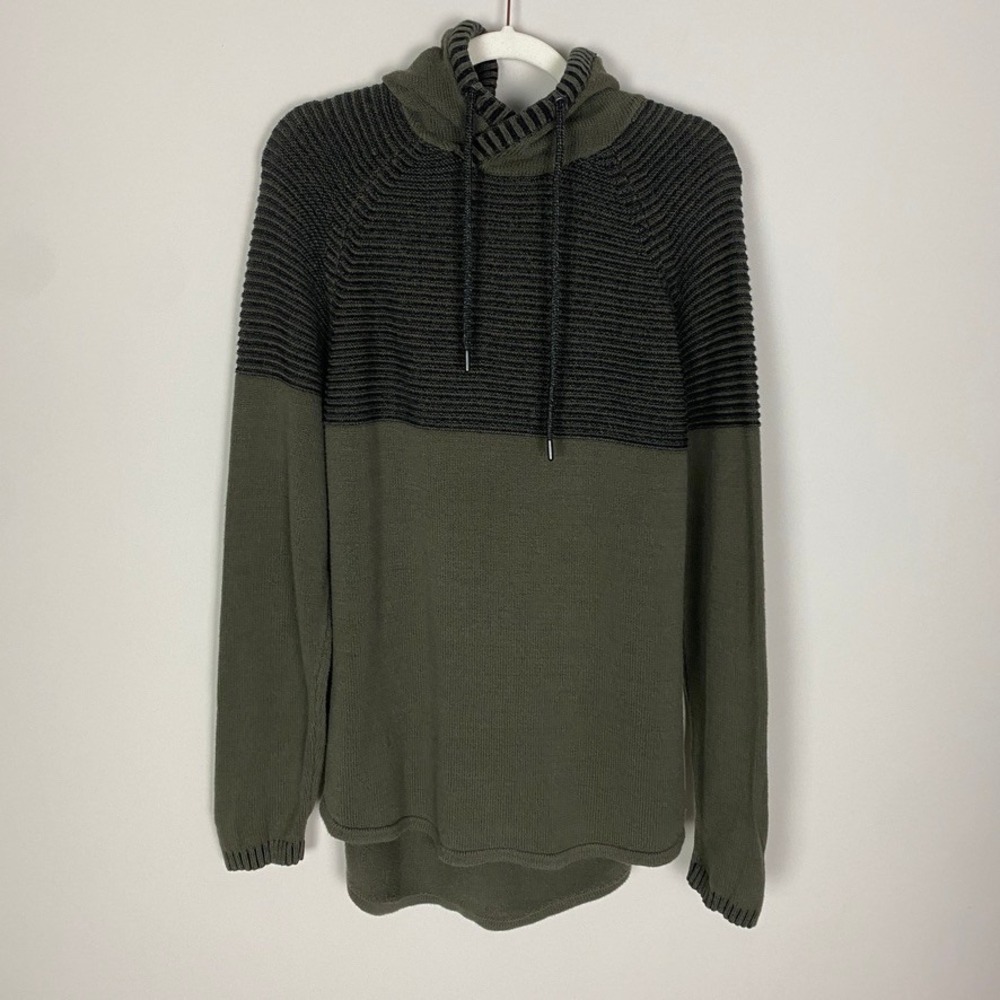 Buckle Trash Nouveau Men's Olive Green Striped Hoodie Knit Sweater Size L